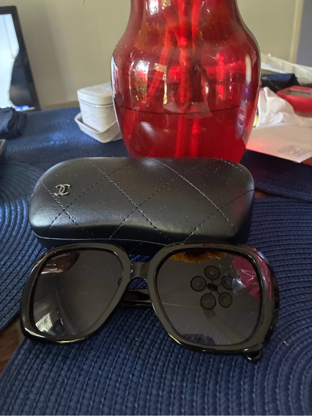 Black Chanel Glasses Sun Glasses with Box and Case Excellent Condition